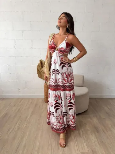 Vestido crepe seda com bojo veste 36 ao 42 estampado