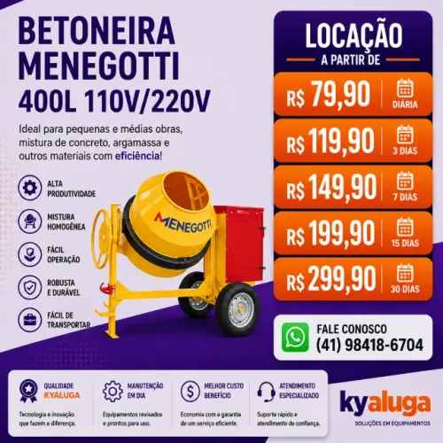 Aluguel Betoneira 400L Menegotti | Locação para Obras