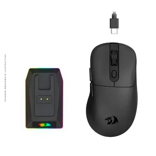 Mouse Gamer Sem Fio Redragon Ebony Standard, Bluetooth, 24000 DPI, 6 Botões, c/ Dock