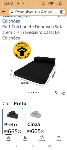 Ótimo puf Sofá q vira cama casal com 2 almofadões
