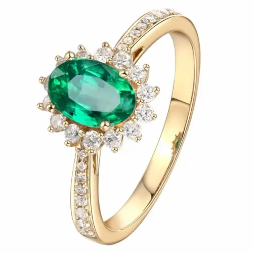 Anel Esmeralda de Prata Folheado a Ouro 18k