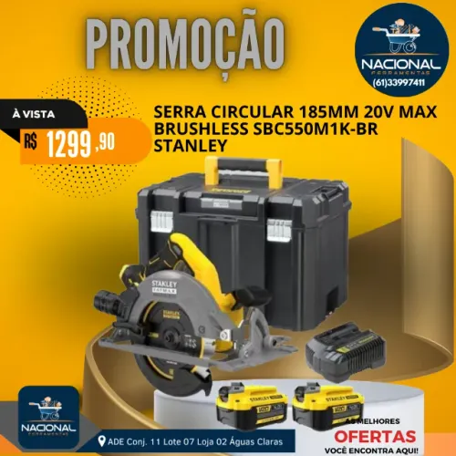 SERRA CIRCULAR STANLEY 185MM 20V MAX BRUSHLESS COM BATERIA + CARREGADOR
