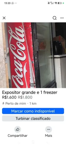 Expositor grande de bebidas funcionando perfeitamente e 1 freezer