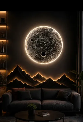 Quadro Decorativo Lua com LED 70 × 70 cm