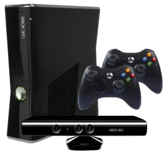 Xbox 360 com kinect e 2 controles + jogo original