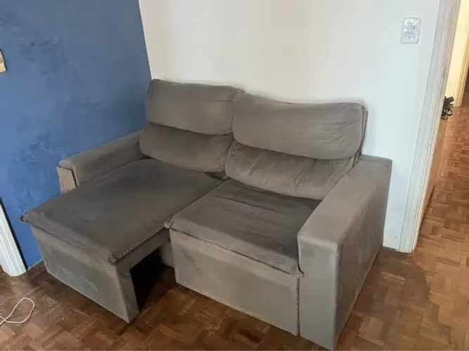Sofá 3 Lugares Retrátil e Reclinável Suede Grafite 180 cm Mobly