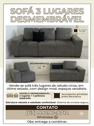 VENDO SOFÁ CINZA TRES LUGARES
