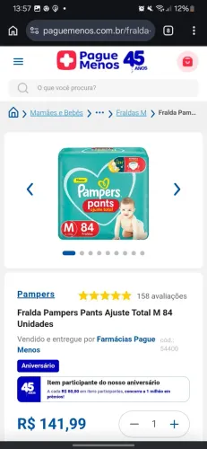 Fralda pampers pants M 