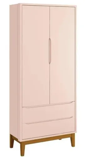 Guarda Roupa Infantil 2 Portas Classic Rosa Fosco com Pés Amadeirado - Reller Móveis