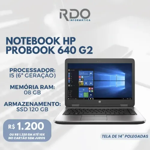 Notebook HP ProBook 640 G2 i5 6ª Geração 8GB RAM SSD 120GB 14" - Ideal para home office