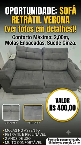 Sofá Retrátil/Reclinável Verona 2,00m King House - Mooca (Desapego)