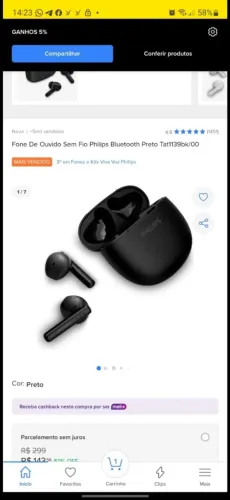 Fone Bluetooth Philips TAT1139 Preto - Novo, Nunca Usado