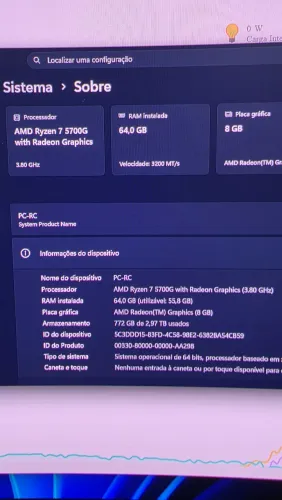 CPU com AMD Ryzen 7 5700G / 64GB RAM / B550M TUF / NVMe + 2TB