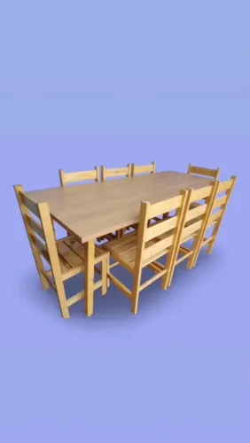 Mesa de Jantar Em Pinus com 8 Cadeiras