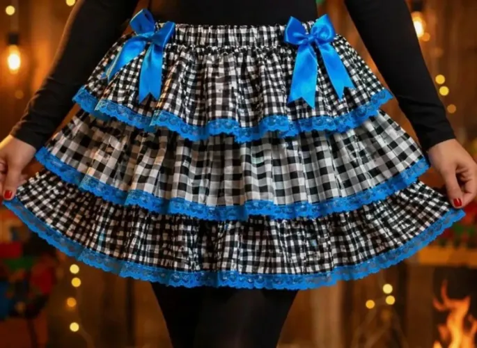 Saia Festa Junina Azul com Laços