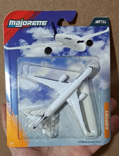 Miniatura Avião Airbus A350-900 Lufthansa Majorette Airport 11 Cm Metal Novo e Lacrado