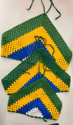 Lenço Bandana De Crochê Tendência Verão Copa Do Mundo Brasil