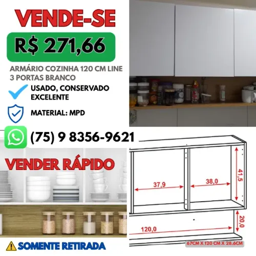 Armário Cozinha 120 cm Line 3 Portas Branco