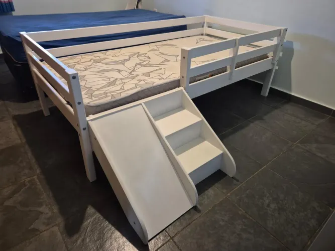 Cama Solteiro Infantil Prime com Kit Escadinha e Escorrega- Casatema Branco