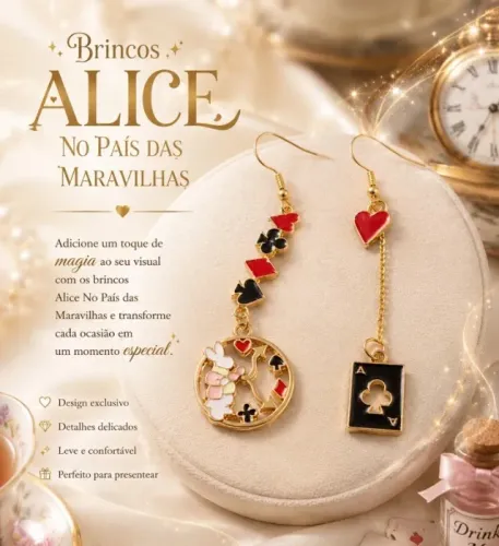 Brincos Alice No Pais Das Maravilhas - Modelo 02 coelho rosa