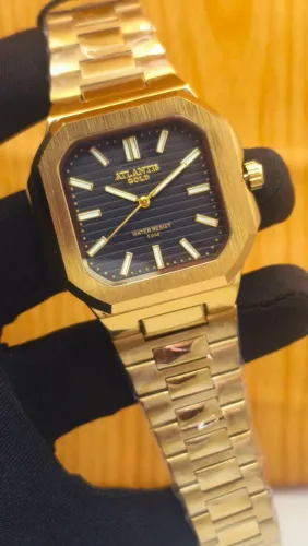 Relógio masculino Atlantis original prova d'água luxo dourado banhado a ouro
