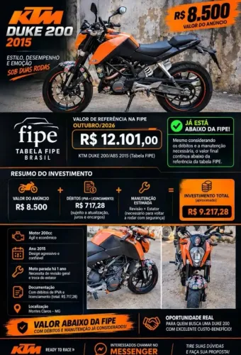 Moto Duke 200-2015. Avalio troca por outra moto do mesmo ano ou mais. 8.500 no pix