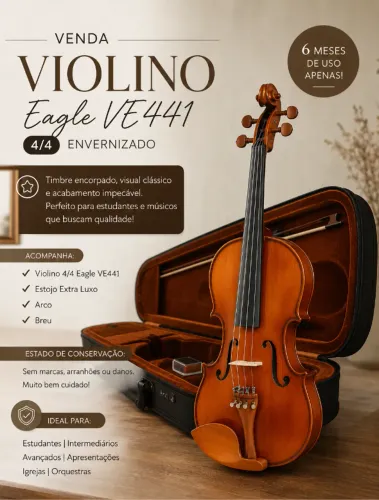 Violino Eagle 4/4 Ve 441 Completo Arco Breu E Estojo De Luxo - 6 MESES DE USO