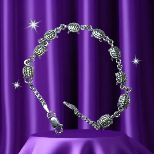 Pulseira (Bracelete) de Prata Estilizada com 09 Tartarugas