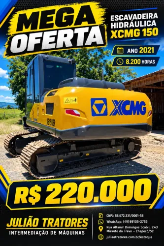 Escavadeira Hidráulica XCMG 150 Ano 2021 8.000 Horas Único Dono