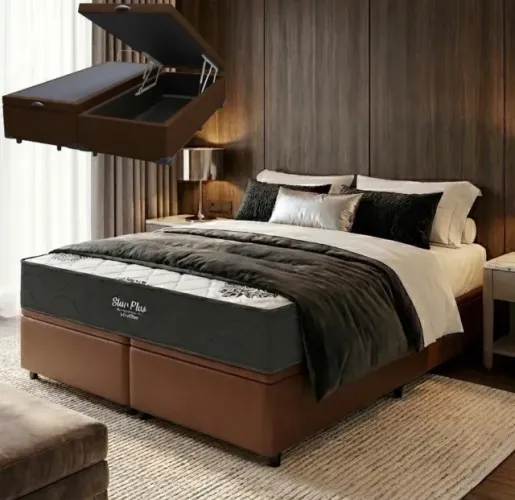Colchão Queen Firenze Soft D26 25 cm + Base Box Baú Marrom