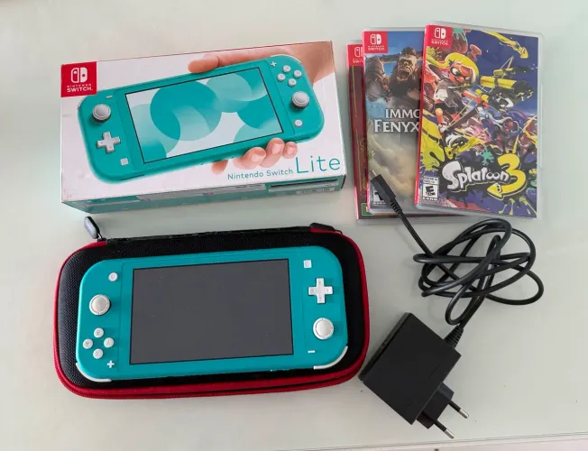 Nintendo Switch Lite Turquesa + 2 Jogos + Caixa Original + Case