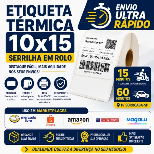 1 Rolo Etiqueta 10x15 100x150 Térmica Serrilha E-Commerce Marketplaces Logistica Expedição