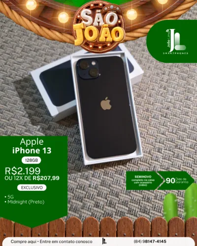 IPHONE 13, 5G,  128GB, MIDNIGHT, SEMINOVO, EXCLUSIVO!