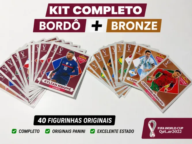 Coleção Completa Extra Stickers Copa 2022 Panini - 20 Bordô + 20 Bronze