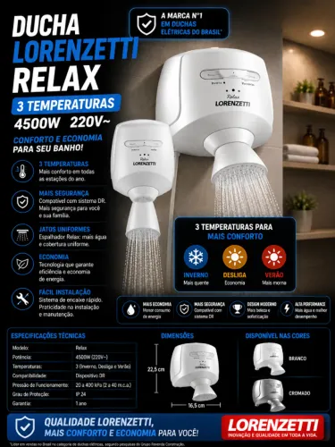 DUCHA LORENZETTI RELAX 3 TEMPERATURAS 4500W