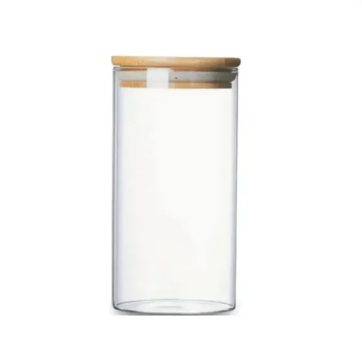 Pote Porta Mantimentos De Vidro Com Tampa De Bambu 650ml