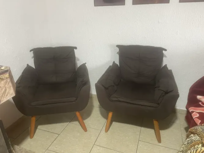 Kit 2 Poltronas Premium Luxo Cadeira Decorativa Sala Castanho