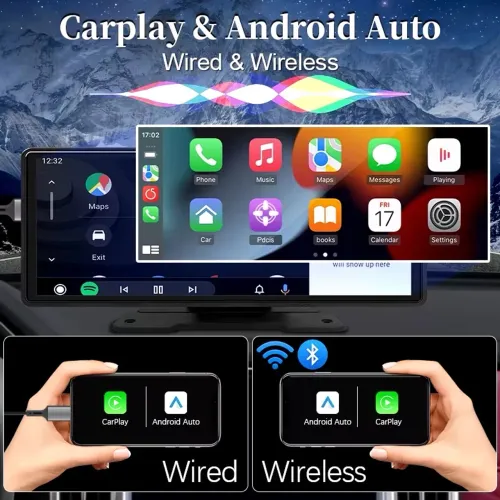 Multimídia portátil 10,26 polegadas, Android auto/carplay sem fio + câmera de ré