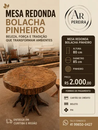 Mesa redonda Bolacha Pinheiro