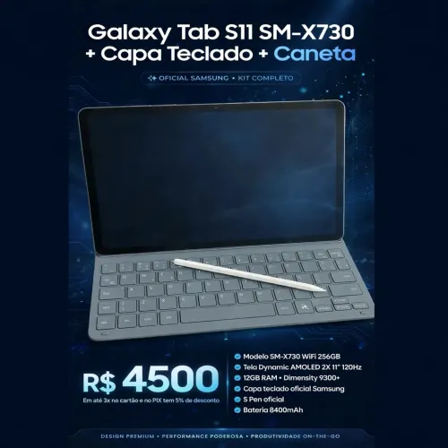 Samsung Galaxy TAB11 com caneta e capa teclado