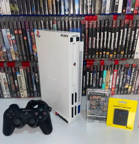 PlayStation 2 fat personalizado Branco, lendo disco e com hd 500gb