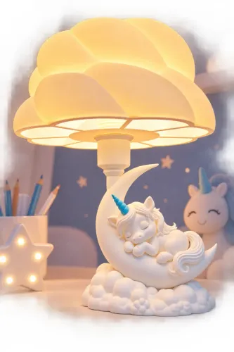 Abajur Unicórnio Encantado 21cm | Luminária Infantil com LED e Interruptor