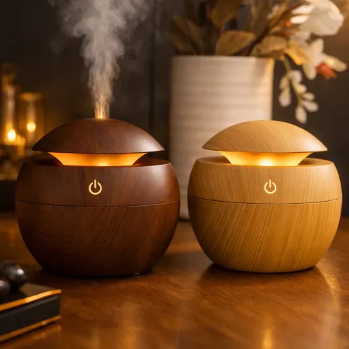 Mini Umidificador Madeira Moderno - USB 5v Ultrassônico