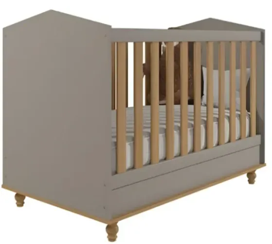 Berço Retrô Americano Permobili Mimo Casinha mini cama MDF Cinza