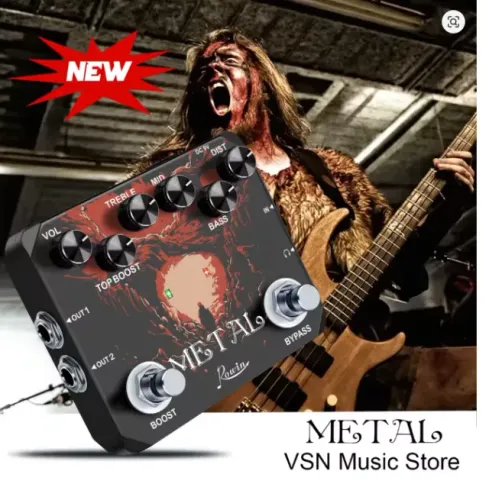 Pedal de Efeito para Guitarra Rowin Heavy Metal Distortion com Sons de Metal dos Anos 80 o