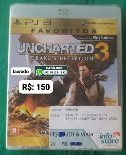 Uncharted 3 Drake's Deception FAVORITOS LACRADO = R$: 150