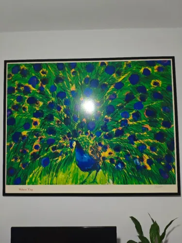 Quadro Decorativo Walasse Ting - Pavão - 150 x 120 cm - Moldura Preta