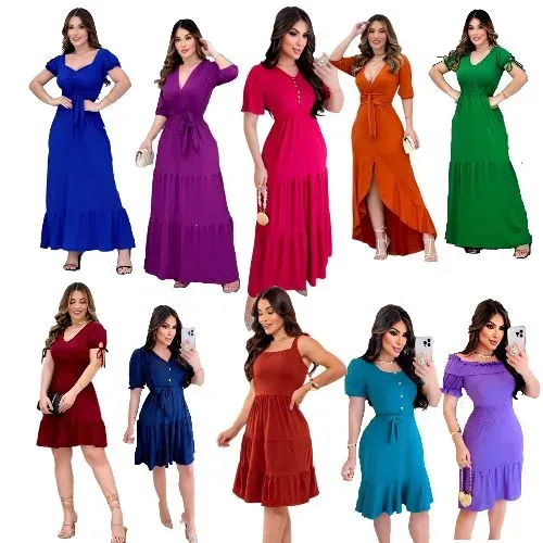 VESTIDOS ATACADO (Combo atacado 10 peças) 5 CURTOS 5 LONGOS 