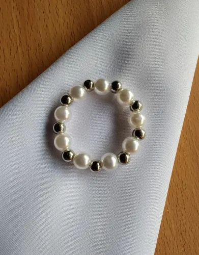 Porta Guardanapo em Pérolas Brancas e Prateadas kit 100 unidades Argolas