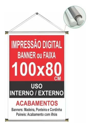 Banner Personalizado 100cmx80cm c/ madeira ou ilhós Arte Pronta vertical ou horizontal